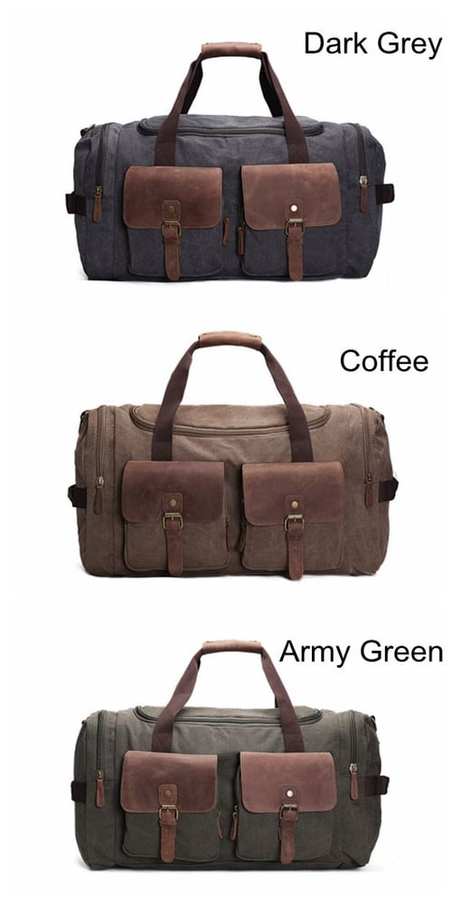Image of Canvas Leather Overnight Duffle Bag Canvas Travel Tote Duffel Weekend Bag Luggage AF14