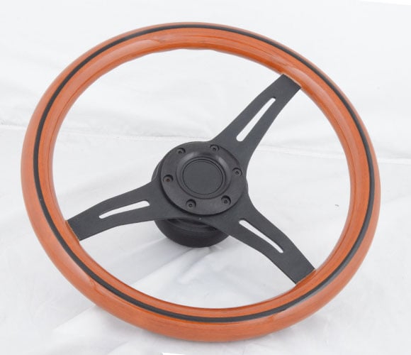 Image of 350mm Steering Wheel "Sport Wood Grain" With Black Stripe