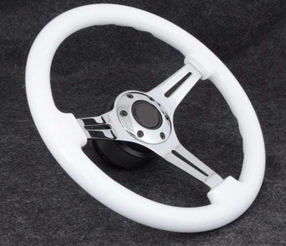 Image of 350mm Steering Wheel "Sport White Wood Grain" With Polished Center Section