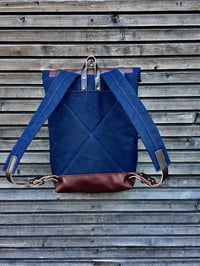 Image 4 of Waxed canvas rucksack/backpack with roll up top and oiled leather bottem COLLECTION UNISEX
