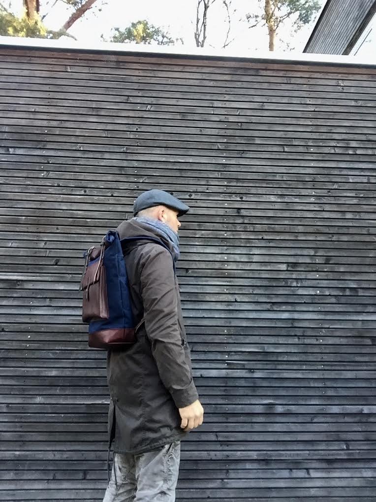 Image of Waxed canvas rucksack/backpack with roll up top and oiled leather bottem COLLECTION UNISEX