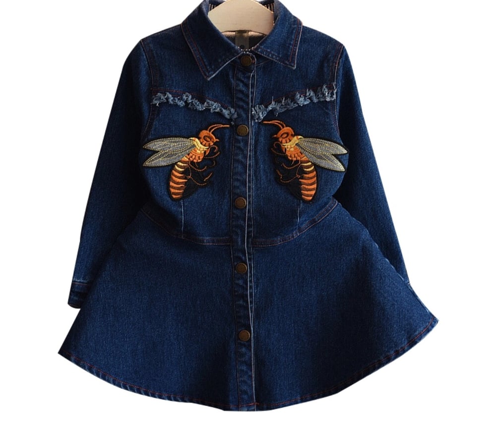 Image of Bees on Denim Dress