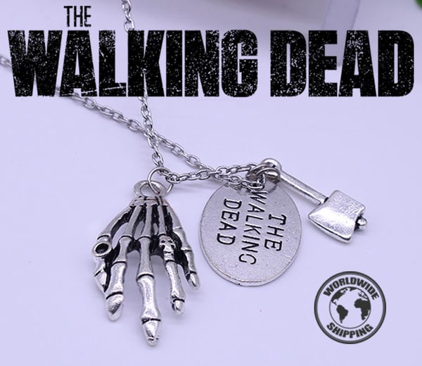 Image of THE WALKING DEAD - Axe, Zombie hand & "The Walking Dead" metal tag Necklace