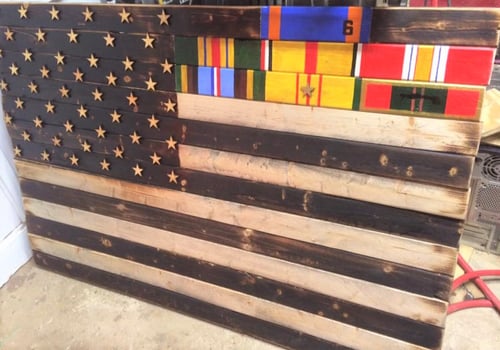 Image of Large or Medium American Flag with Military Ribbons