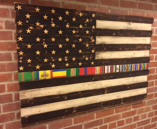 Image of Large or Medium American Flag with Military Ribbons