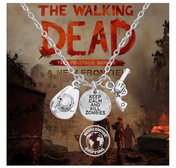 Image of THE WALKING DEAD - Rick's gun & hat + "Keep Calm & Kill Zombies" metal tag Necklace