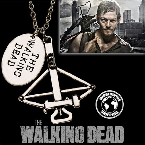 Image of THE WALKING DEAD - Daryl's Crossbow + "The Walking Dead" metal tag Necklace