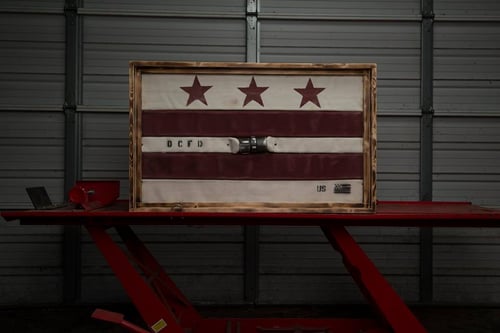 Image of DC Flag Made from Fire Hose (Will be back in Fall of 2023)