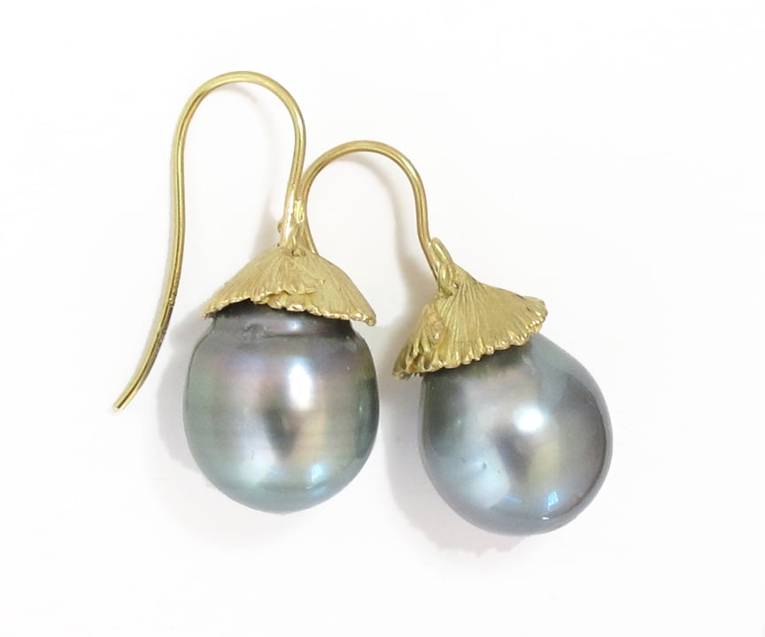 Image of Ginkgo Tahitian Pearl Earrings 18k