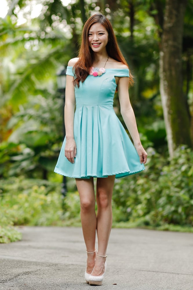 Image of little blue one shoulder short bridesmaid dress
