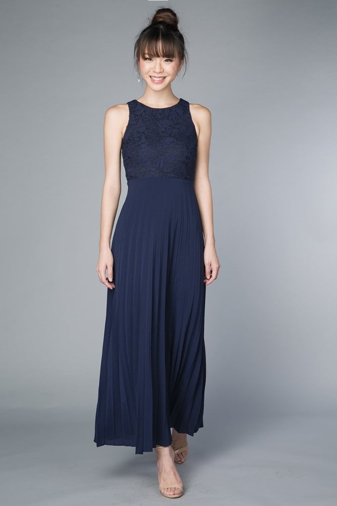 Image of Long ink blue bridesmaid gown