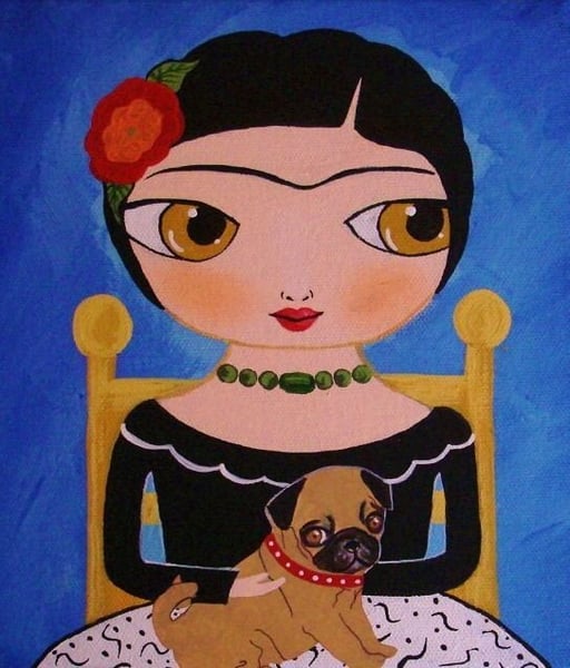 Image of Frida Doll Pug Painting 8 x 10
