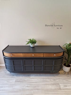 Image of Stunning Nathan Curved Sideboard in Railings with Walnut Drawers.