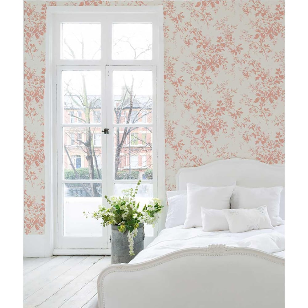 Image of Carta da parati country chic Cabbages & Roses ® - "Alderney Raspberry"