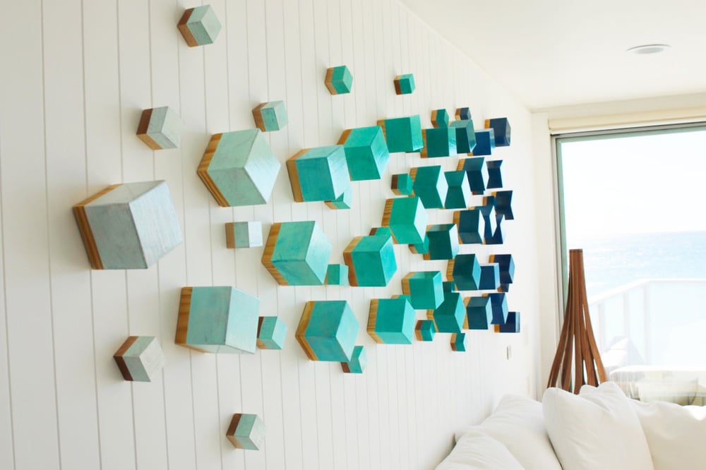 'OCEAN BREEZE CUBED' Wood Wall Sculpture Modern Wall Decor 3D