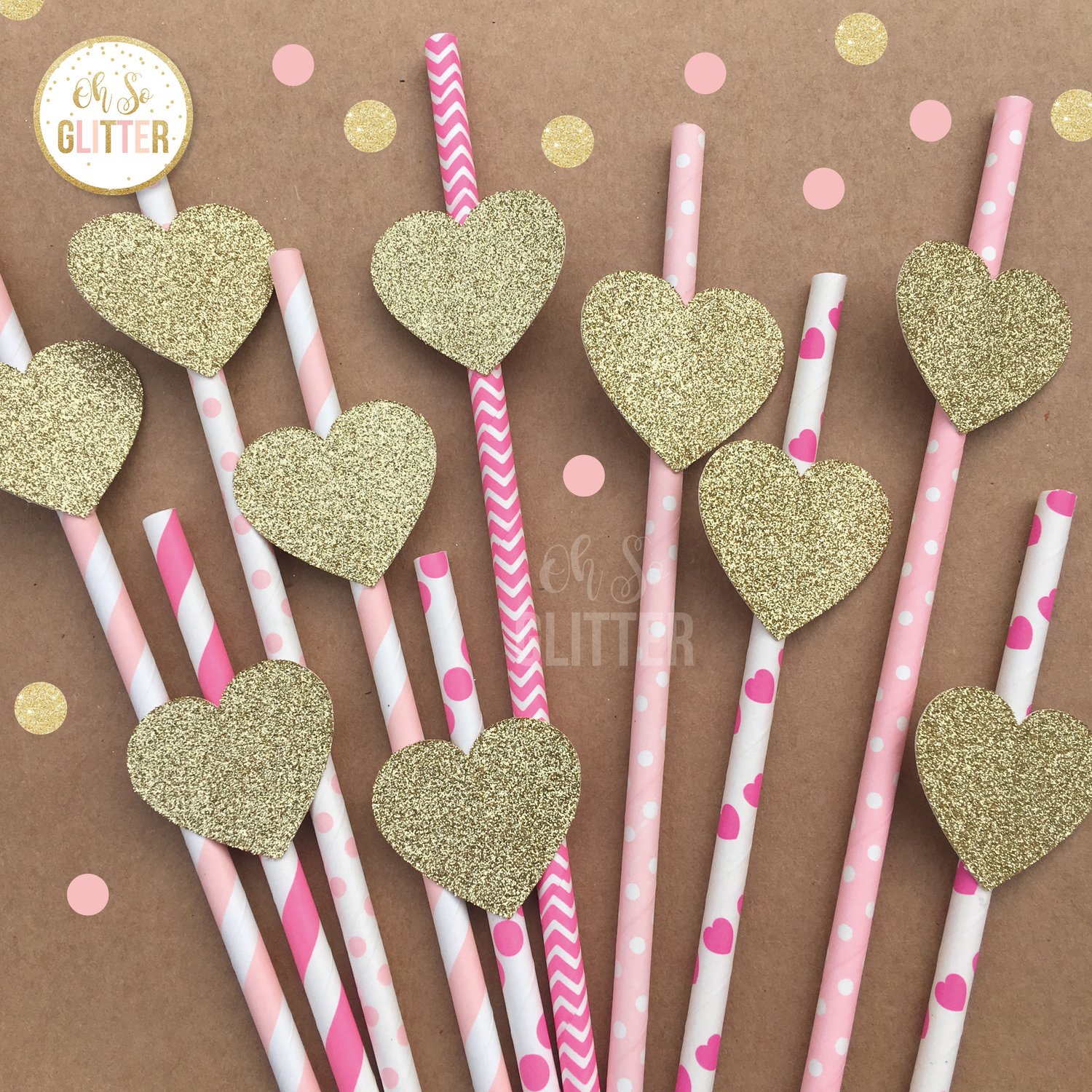 Image of Heart straws - Pink and Gold