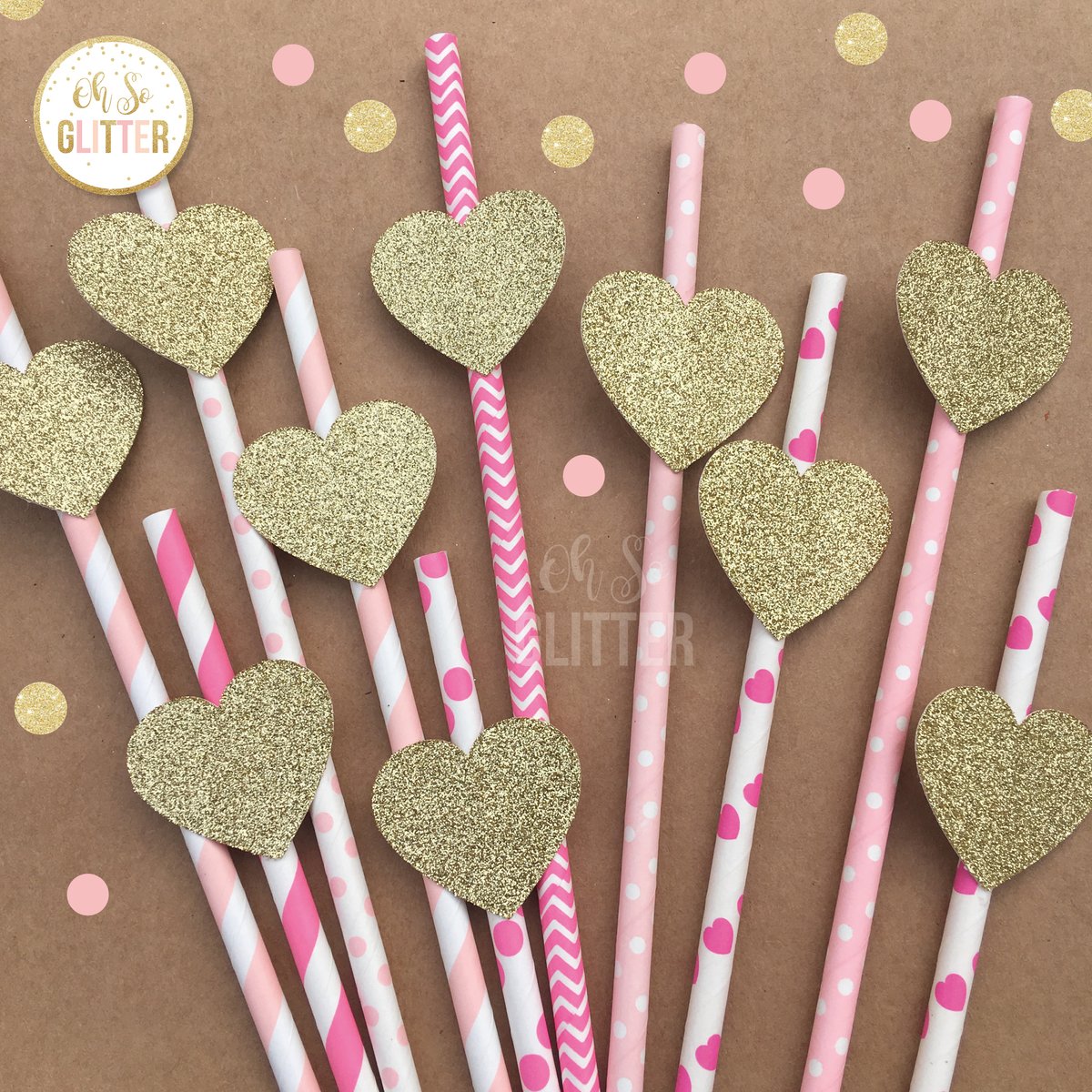 Heart straws Pink and Gold Oh So Glitter