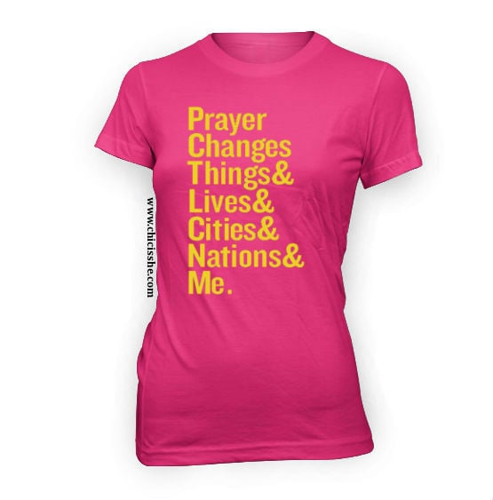 Image of Prayer Changes... Women's Fitted Tee - Pink/Yellow