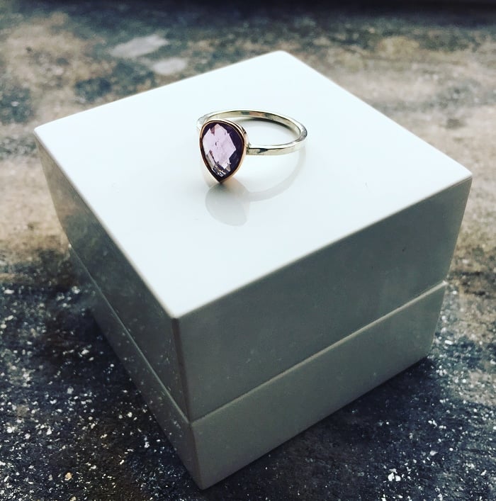 Image of 9ct Rose Gold and Silver Ring set with a Pear Shape Cut Amethyst