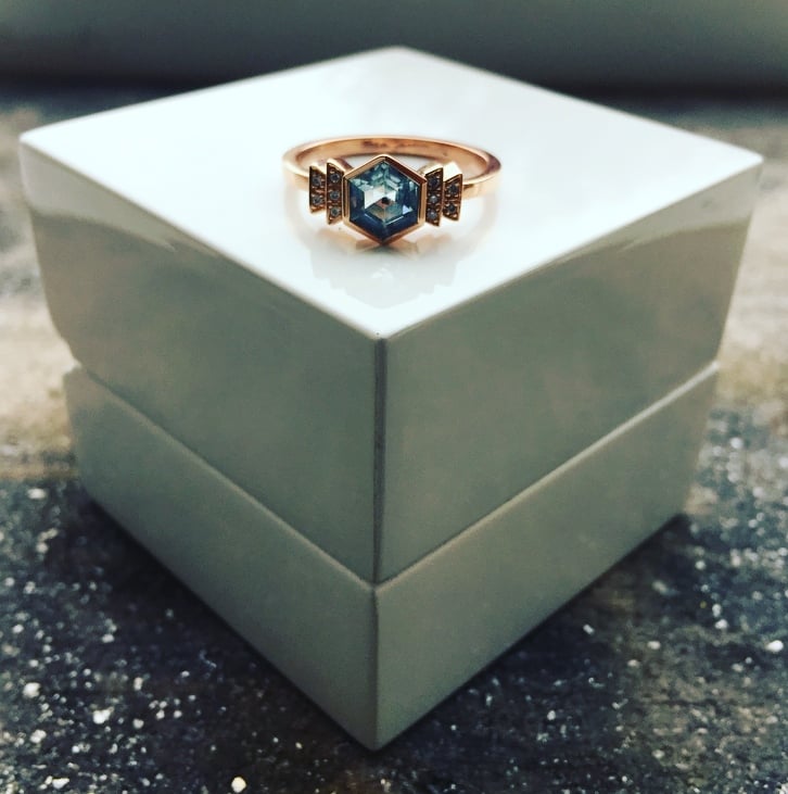 Image of 9ct Rose Gold Aquamarine and Diamond Art Deco Style Ring