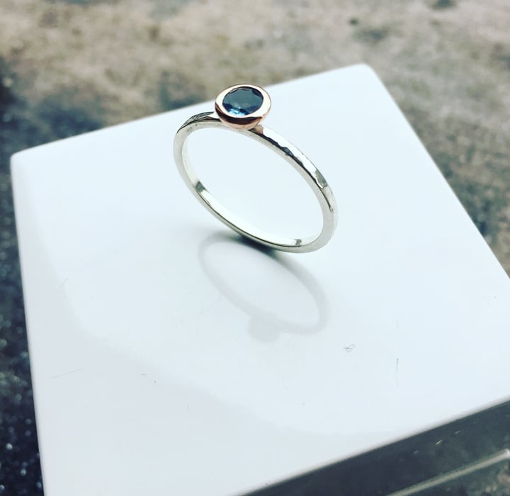Image of Silver and 9ct Rose Gold Aquamarine Ring