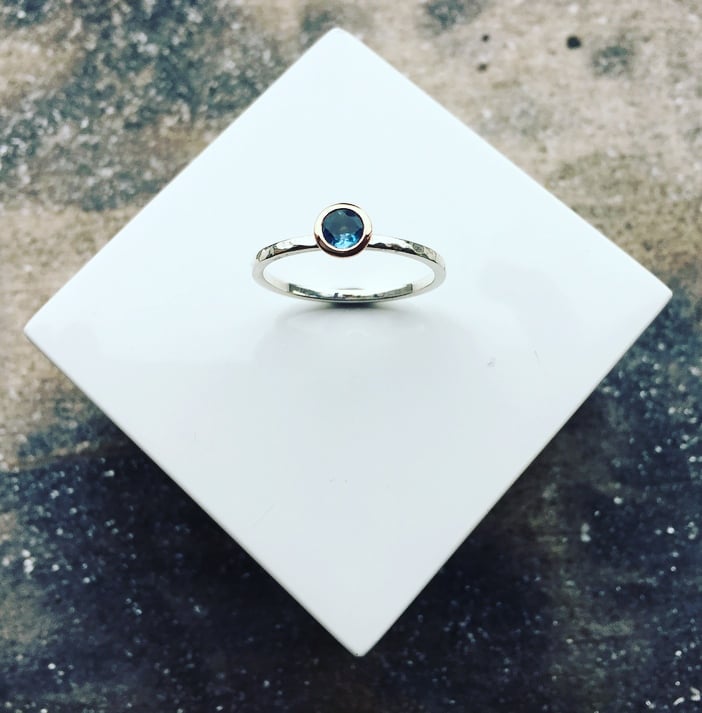 Image of Silver and 9ct Rose Gold Aquamarine Ring