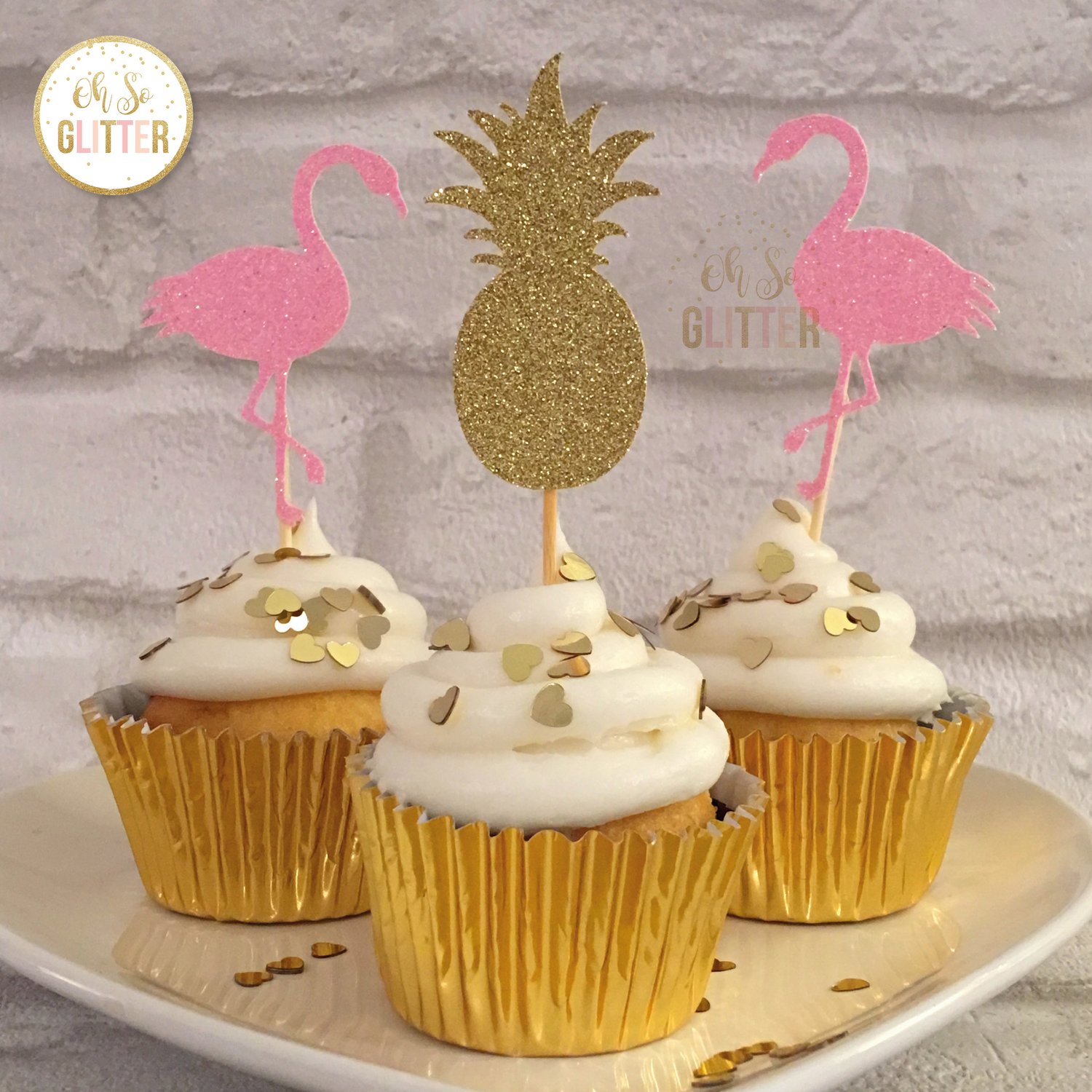Image of Flamingo and pineapple cupcake toppers