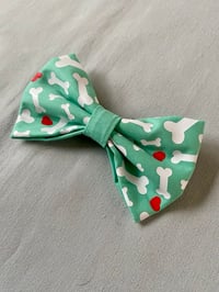 Image 5 of Valentine Dog Sailor Bow - Handmade Lilac or Mint Green with Bones and Hearts Design