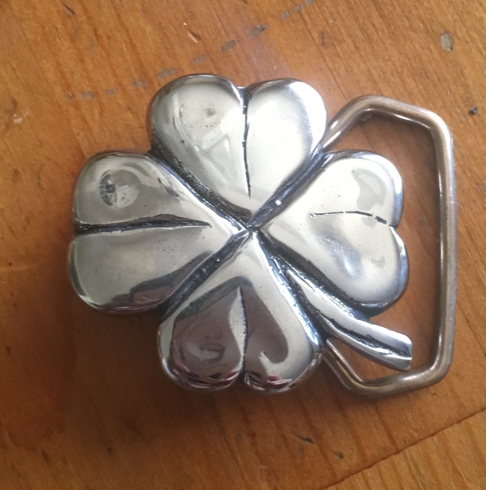 Stainless steel 4 leaf clover belt buckle. / Chopperdaves Casting Co