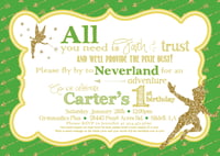 Image 3 of Peter Pan themed Birthday Party Invitation- pink & gold, glitter, Tinkerbell, fairy dust