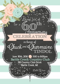 Mint, Peach & Silver Glitter Anniversary Celebration Invitation