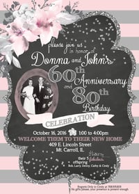 Pink, Gray & Silver Glitter Anniversary and/or Birthday Celebration Invitation