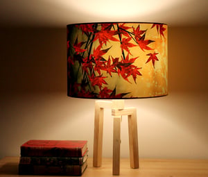 Image of 'Japanese Maple' Drum Lampshade by Lily Greenwood (30cm, Table Lamp or Ceiling)