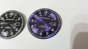 Image of NEW HAMILTON KHAKI GENTS WATCH DIAL,BLACK--PURPLE--SILVER--FOR ETA 2824-2836-2846 MOVTS