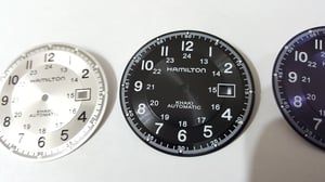 Image of NEW HAMILTON KHAKI GENTS WATCH DIAL,BLACK--PURPLE--SILVER--FOR ETA 2824-2836-2846 MOVTS