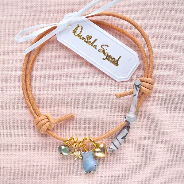 Image of Mama bear bracelet ,mother of pearl charm bracelet