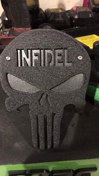 Image 4 of Punisher Skull with "INFIDEL" Hitch Cover - Two Layer