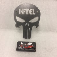 Image 2 of Punisher Skull with "INFIDEL" Hitch Cover - Two Layer