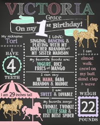 Image 2 of Carousel Merry-go-round Birthday Whiteboard or Chalkboard- horse, pink, lavender, mint, gold glitter