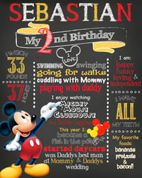 Mickey Mouse themed Birthday Chalkboard- mickey mouse clubhouse, red, yellow, keepsake