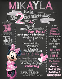 Minnie Mouse themed Birthday Chalkboard- Minnie, pink, white, gray, polka dots, keepsake
