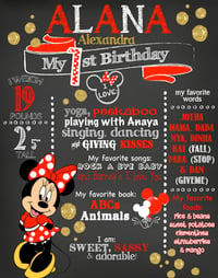 Minnie Mouse Birthday Chalkboard- red, gold glitter, polka dots, mickey mouse clubhouse, keepsake