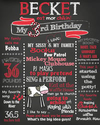 Chick- fil-A themed Birthday Chalkboard- red, white, cows, eat more chicken 
