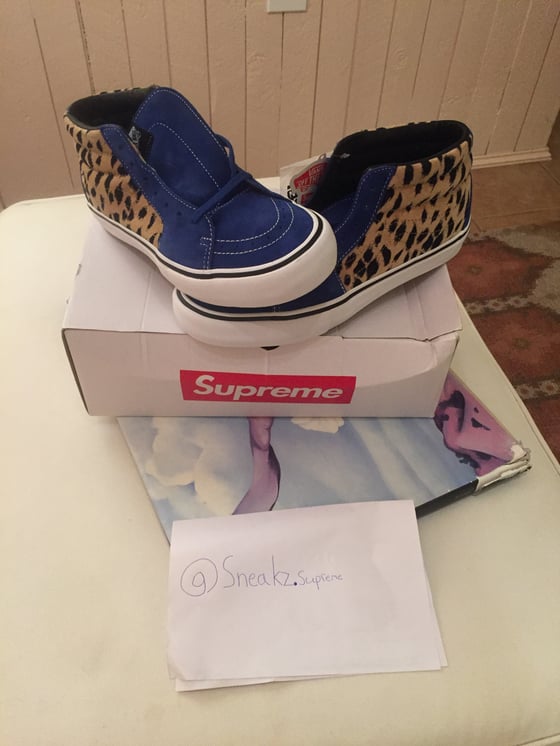 Image of Supreme/Vans Velvet Leopard Sk8-Mid Pro Blue