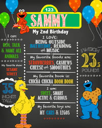 Image 2 of Sesame Street Birthday Chalkboard- Big Bird, Elmo, Cookie Monster, red, yellow, blue, pink, balloons