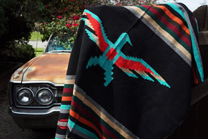Image of  Mexican Blanket 'Eagles Dare' in BLACK