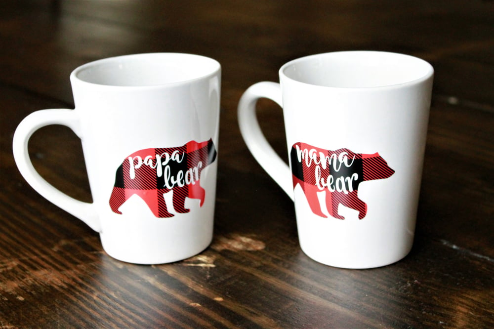 Mom + Pop — Mama Bear or Papa Bear Buffalo Plaid Coffee Mug 14 oz.