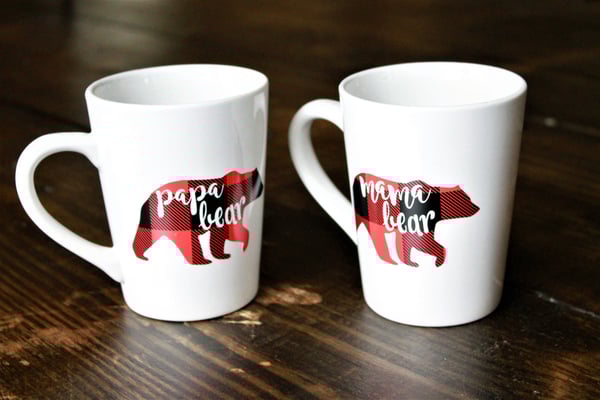Image of Mama Bear or Papa Bear Buffalo Plaid Coffee Mug 14 oz.
