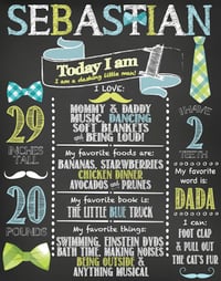 Dashing Little Man Birthday Chalkboard- mustaches, bow ties, ties, stripes, polka dots, blue, green
