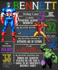 Image 2 of Superhero Birthday Chalkboard- heroes, spiderman, the hulk, ironman, captain america, batman, red